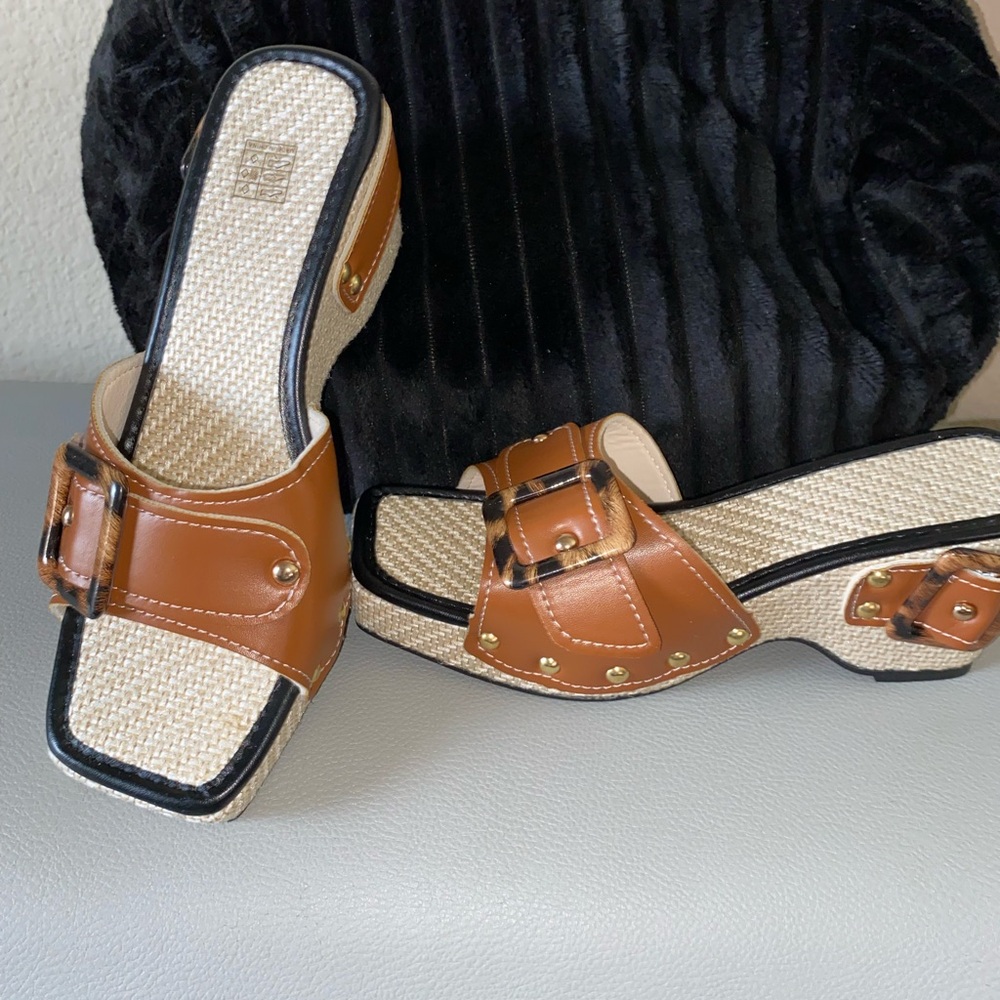 Brown Leather Slide Sandals